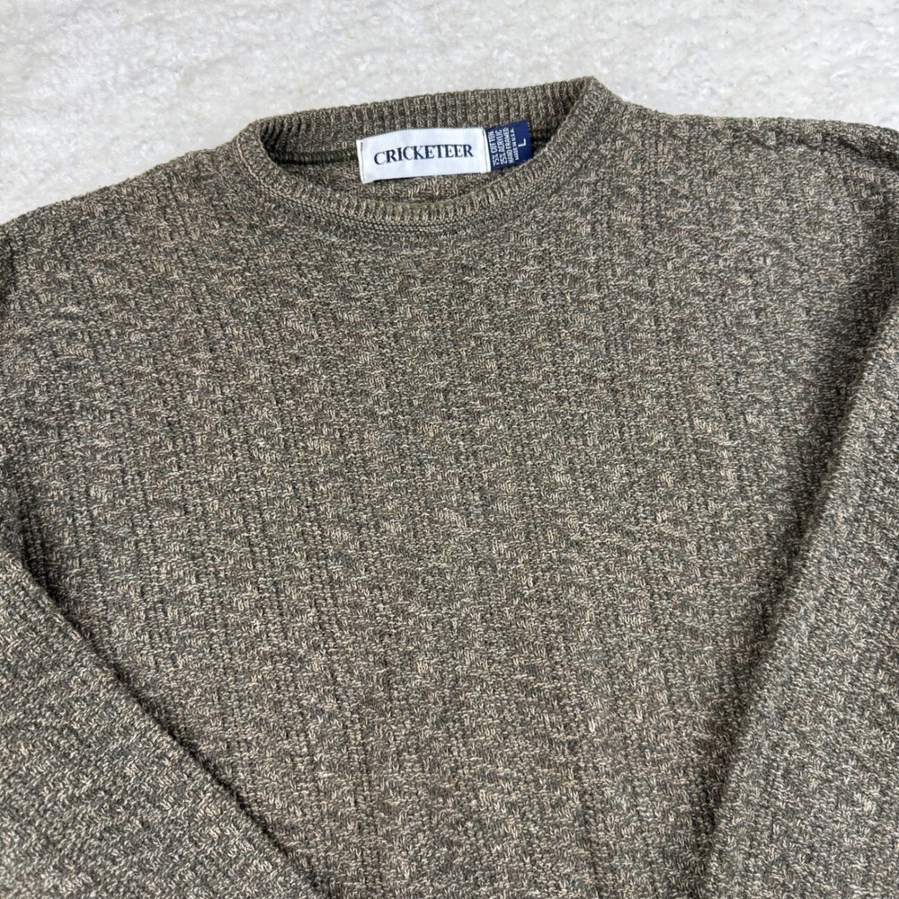 Cricketeer Sweater Mens L Green Cotton Blend Knit Crew Neck Pullover USA Made